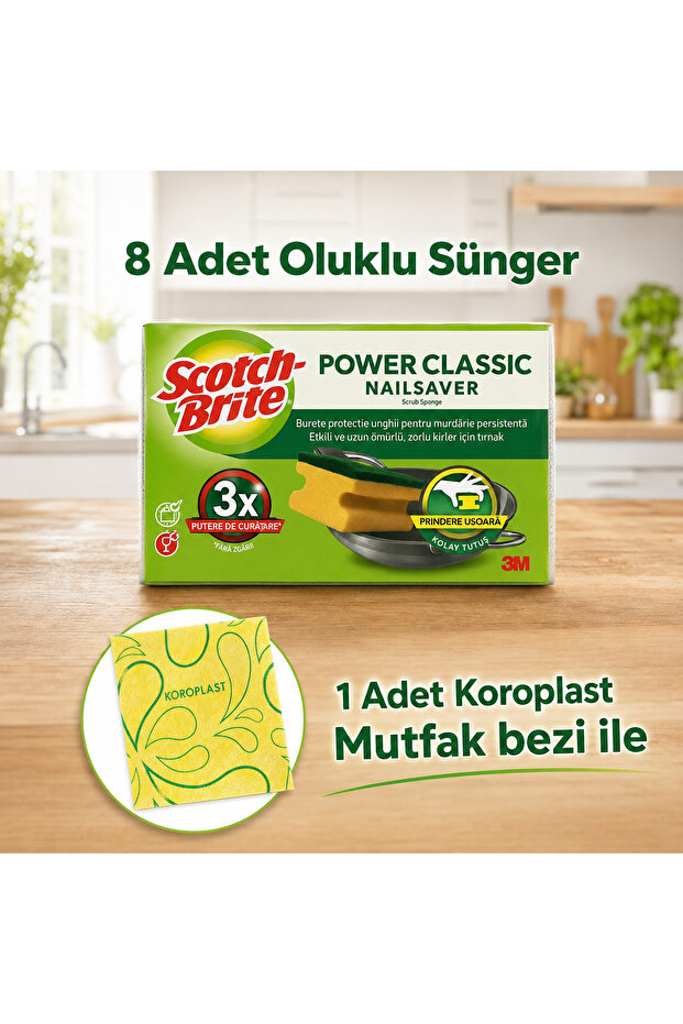 Green Classic Corrugated Sponge 8 Pcs