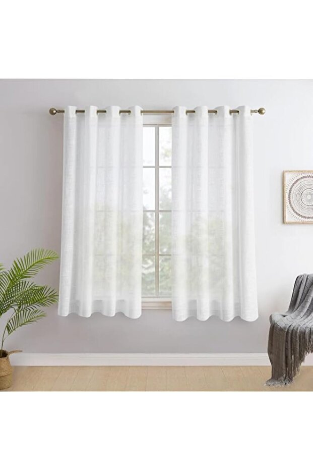Story@Home 152 Cm Polyester Solid Pattern, Sheer Window Curtain, Grommet, Off White, Pack Of 2