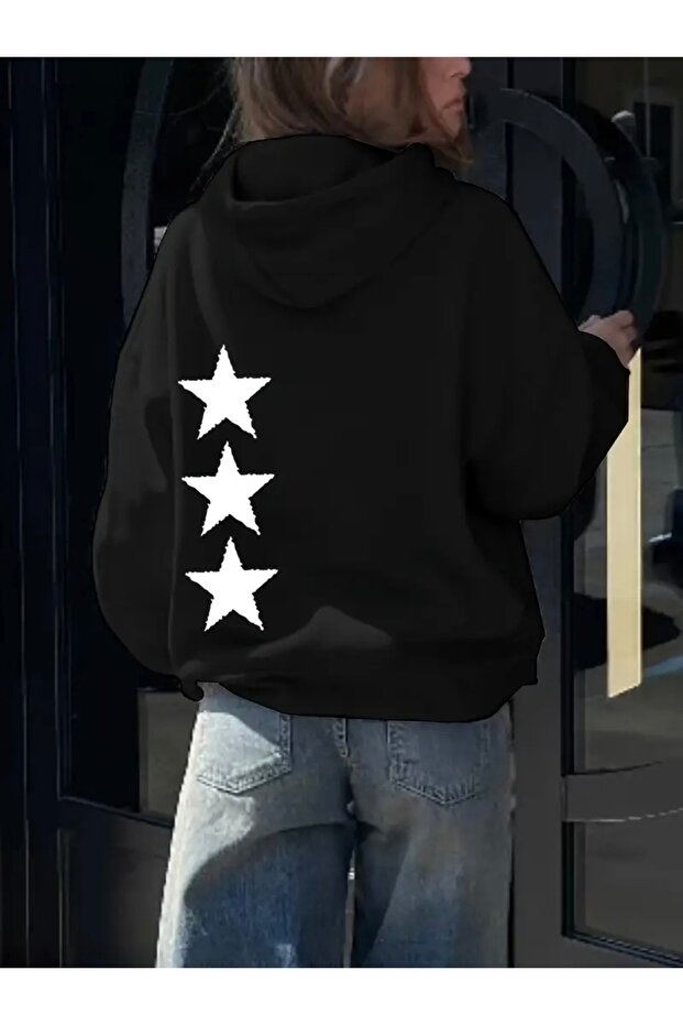 Back Star Printed Oversized Women's Hooded Sweatshirt