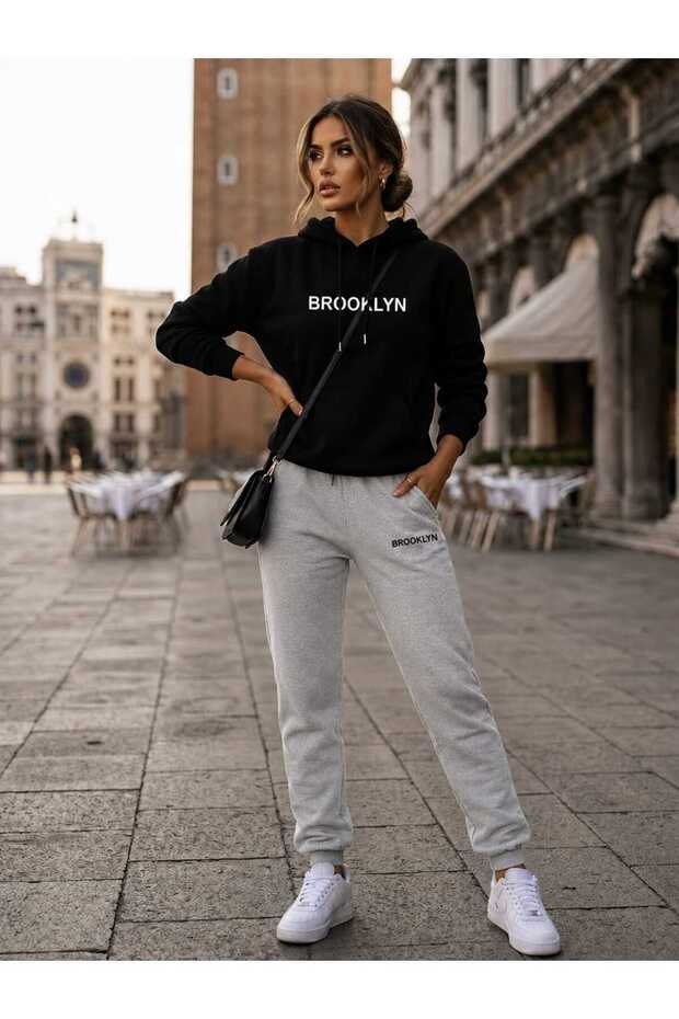 Hooded Sweatshirt 2-Piece Combination Winter Embossed Brooklyn Printed Women's / Men's Unisex Model