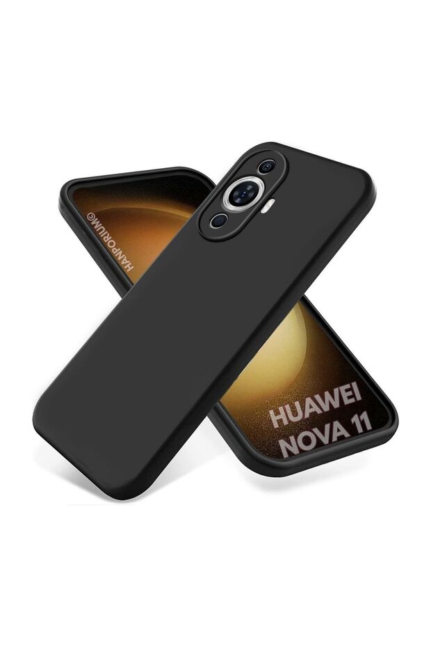 Huawei Nova 11 Compatible Silicone Case - Flexible Cover with Camera Protection in Pastel Color Tone - Black
