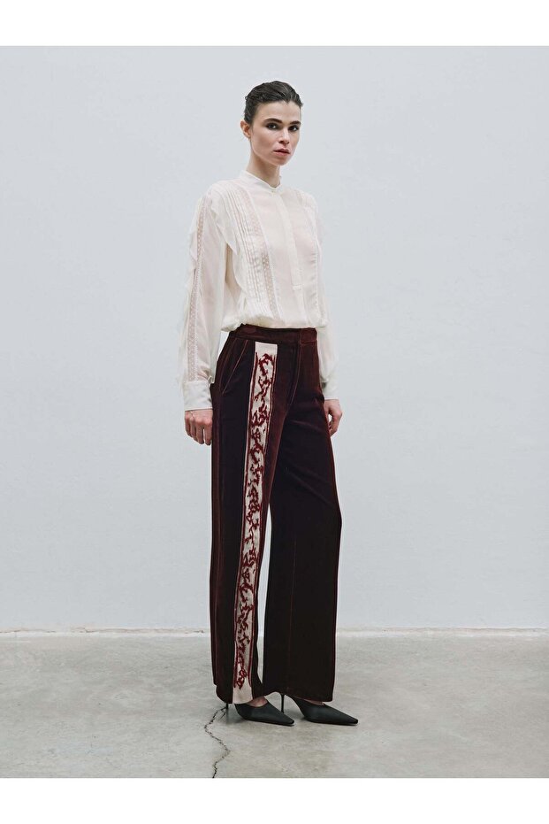 Velvet Trousers with Burning Detail