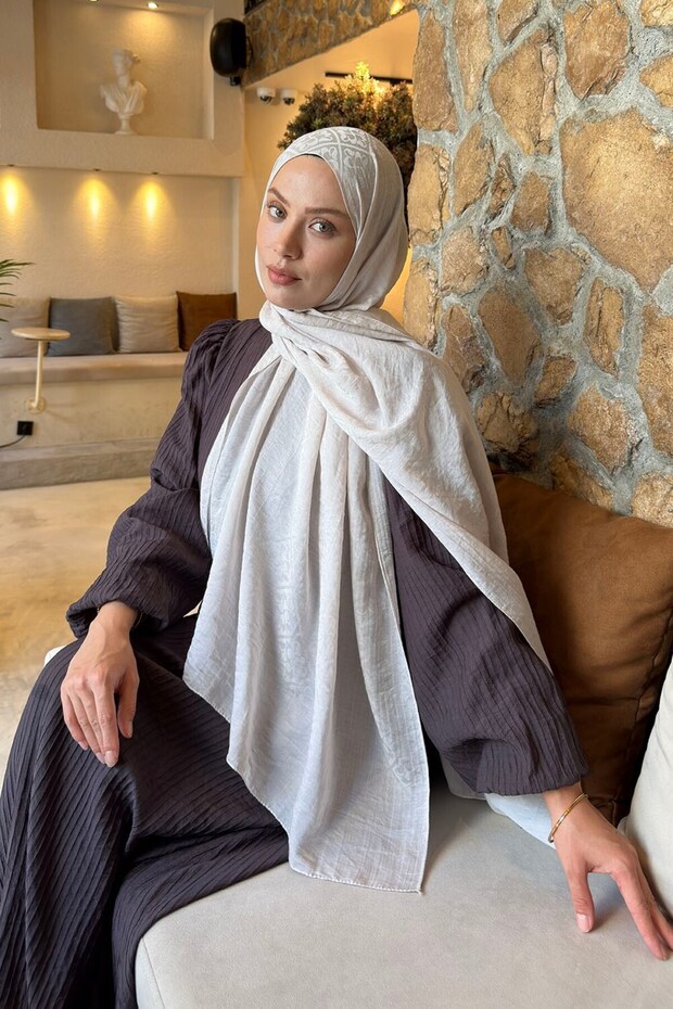 Diamond Pattern Aura Cotton Jacquard Shawl Stone