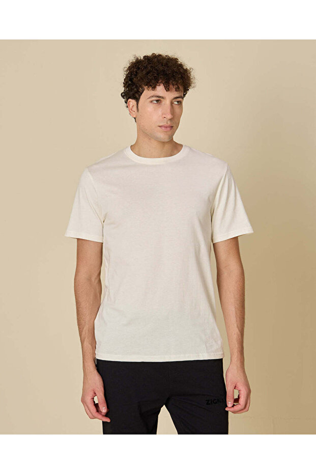 Men Cream Plain T-Shirt