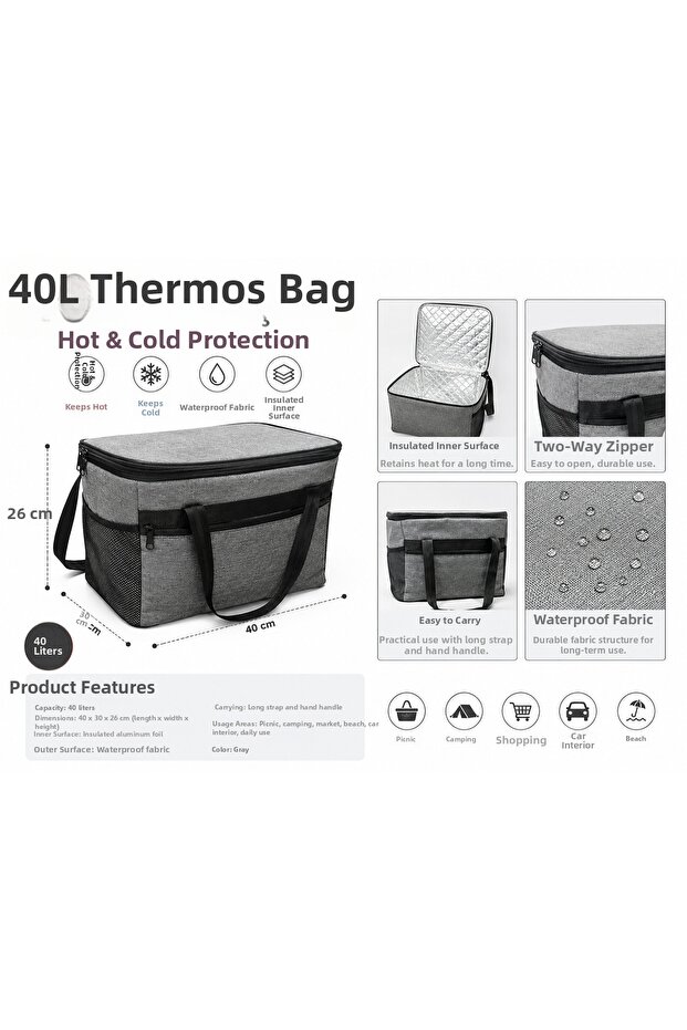 40L Thermos Bag Large Size Cold Hot Insulated Picnic Camping Bag Musting