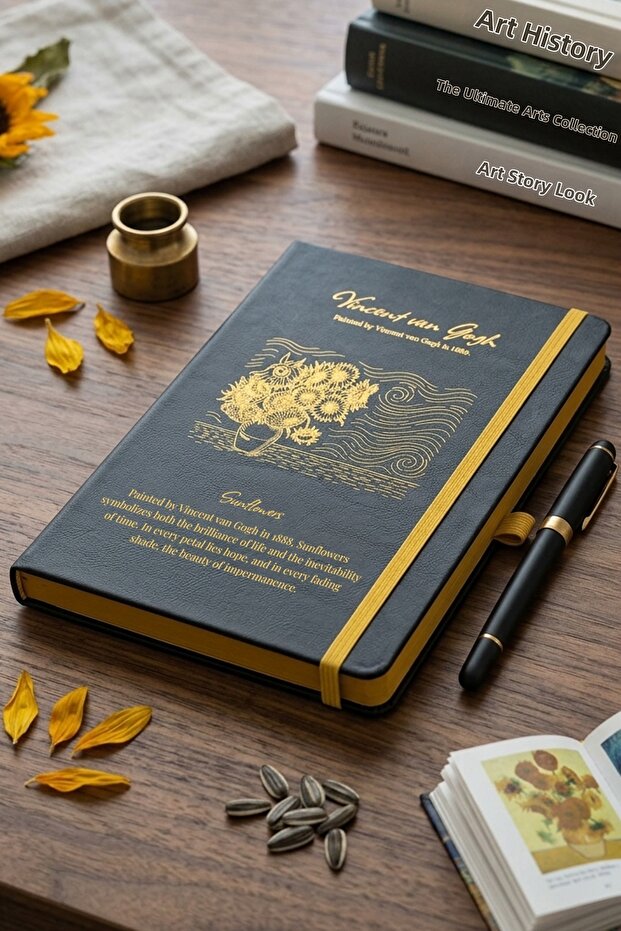 دفتر ملاحظات فان جوخ بتصميم زهور الشمس، غلاف صلب، مخطط