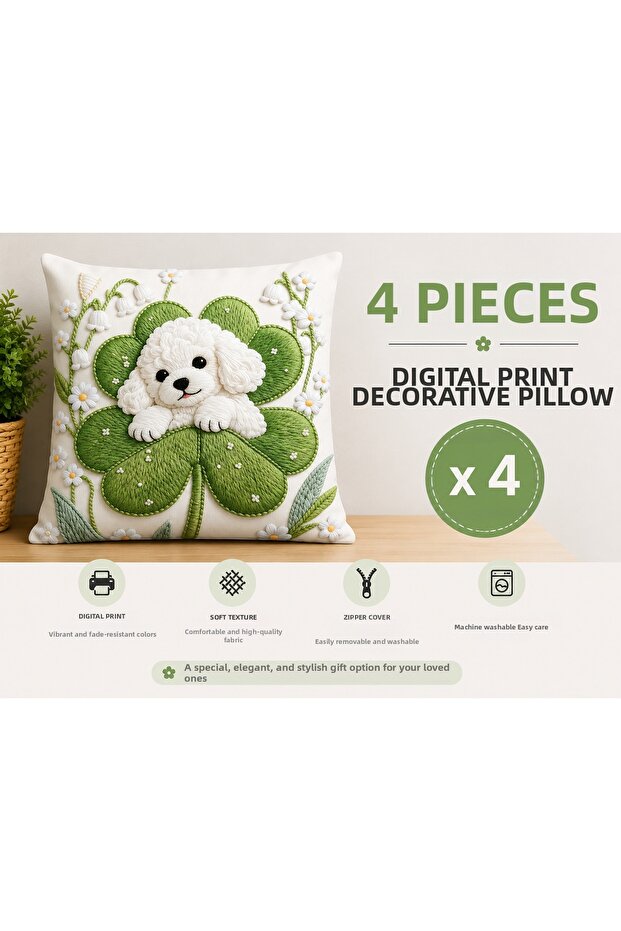 Decorative Throw Pillow Cover 4 Pieces Digital Printing Zippered Soft Textured