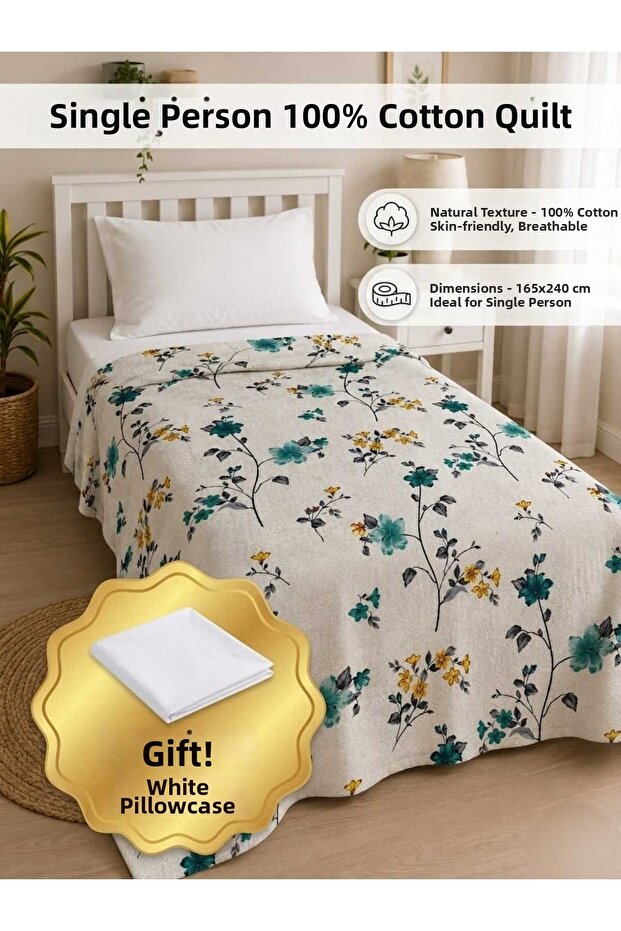 Modern Patterned 100% Cotton Single Cotton Pique - 165X240Cm - Pillowcase Included as a Gift