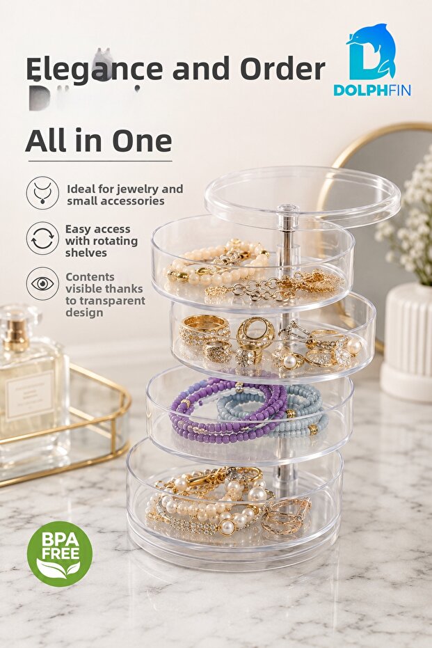 Transparent Ear Swab Box with Lid Cotton Swab and Bathroom Organizer 4-Layer Cylinder Jewelry and Makeup Organizer
