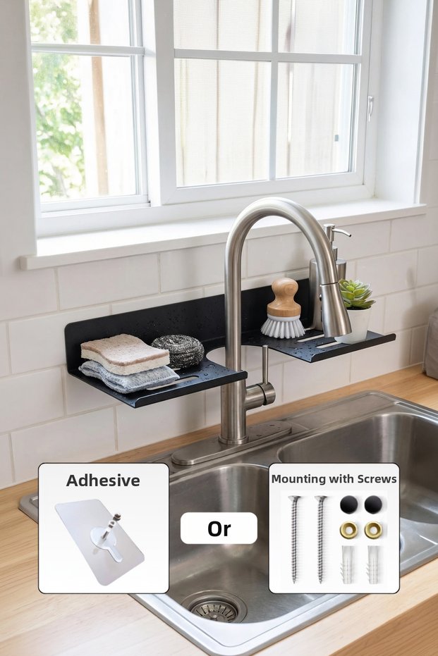 Stainless Steel Behind-The-Faucet Shelf | Over-The-Sink Organizer Shelf