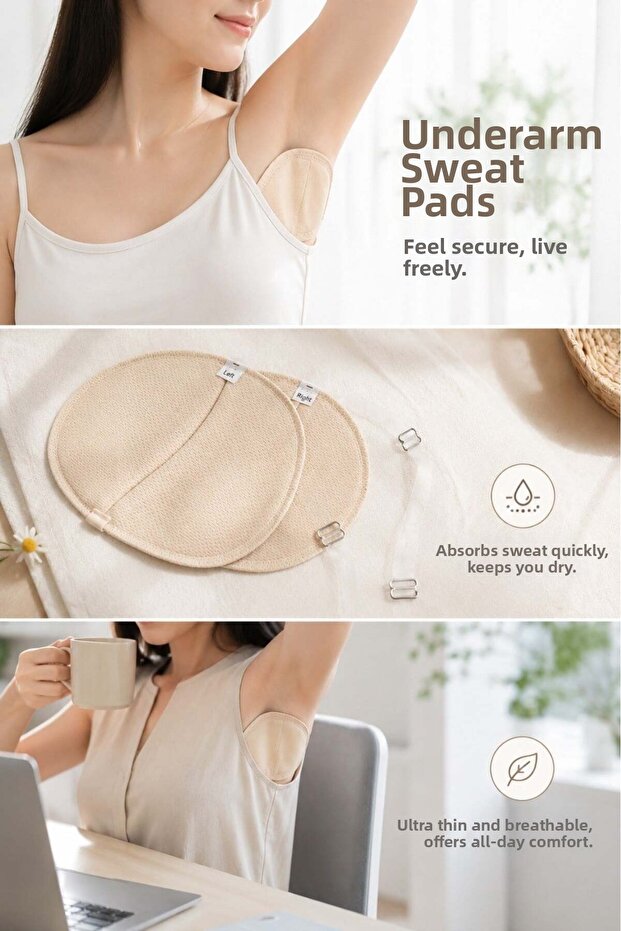Underarm Sweat Pad | Cotton Fabric Sweat Absorbent Underarm Protector | Washable | 2 Packs (Total 2 Pairs / 4 Pieces)