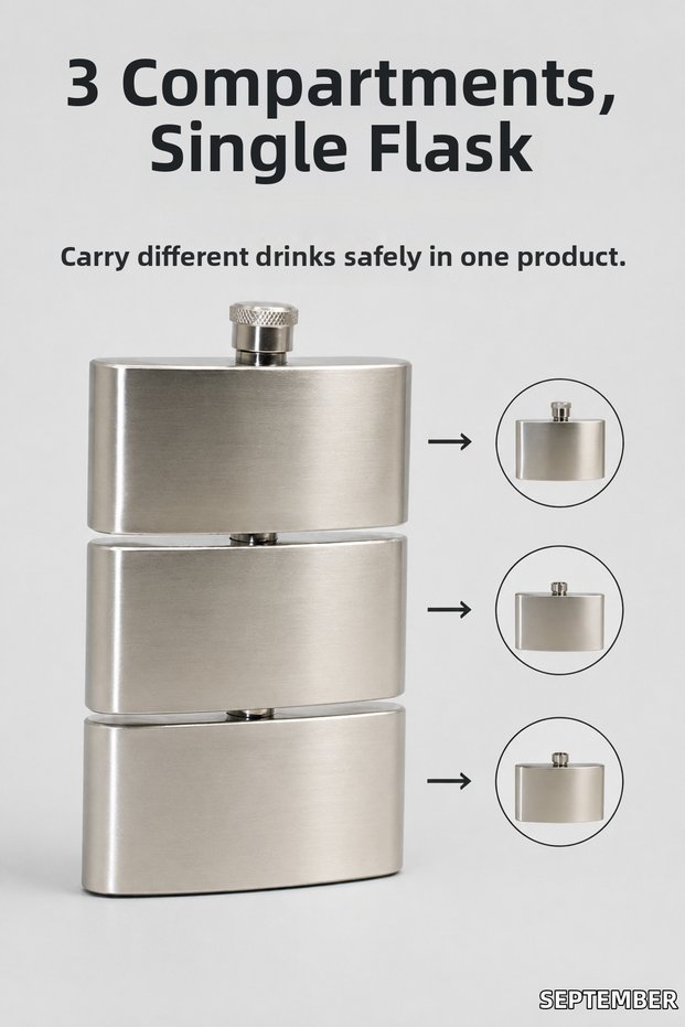 Trivault ™ 3-Layer Stainless Steel Flask Multi-Compartment Travel Camping Outdoor Steel Beverage Flask