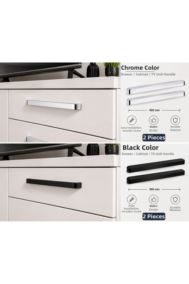 2 Pcs 160 mm Chrome Furniture Handle Cabinet Drawer Kitchen Cupboard Handle