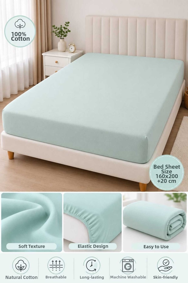Cotton Elastic Sheet – Double Size 160X200 + 20 cm