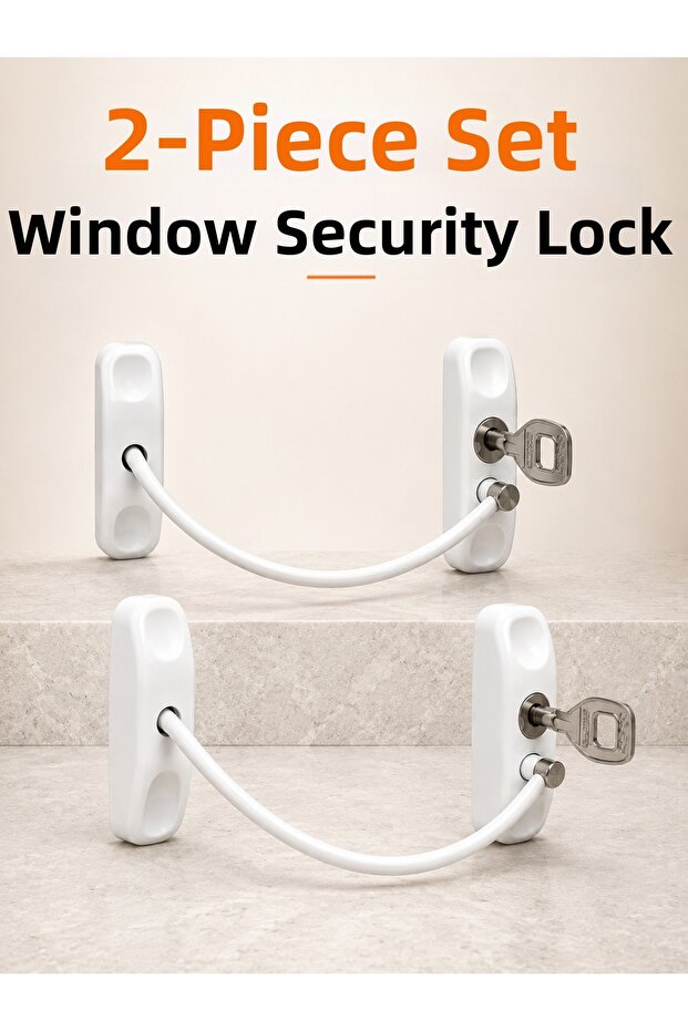 Window Safety Lock 2-Piece Set with Cable and Key Window Opening Limiter - Lsntkn-Rs49