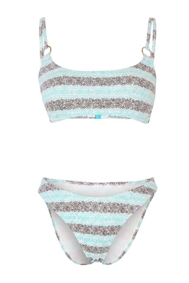 Çizgili Straplez Kaplı Aksesuar Detaylı Normal Bel Regular Bikini Takımı TBESS26BT00212 - 4