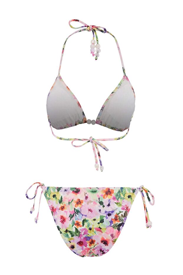 Şal Desen Üçgen Kaplı Sim Dokulu Normal Bel Regular Bikini Takımı TBESS26BT00111 - 6
