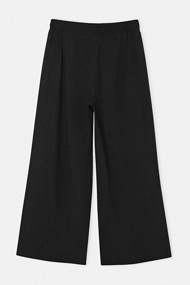 Siyah Dokuma Wide Leg Keten İçerikli Büyük Beden Pantolon TBBSS26AR00001 - 6