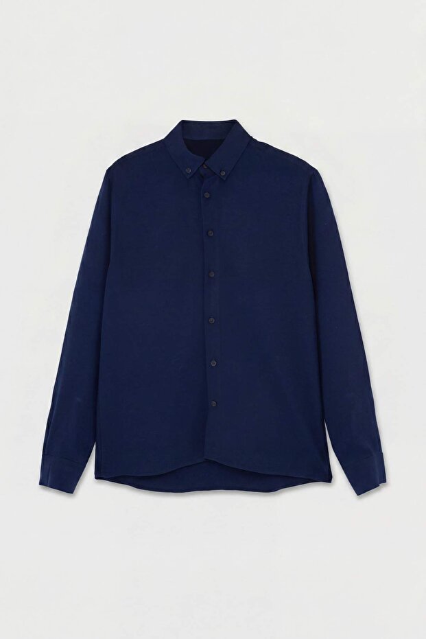 Lacivert Normal Kalıp/Regular Fit Terletmez Kırışmaz Erkek Gömlek TMNSS26GO00044 - 4