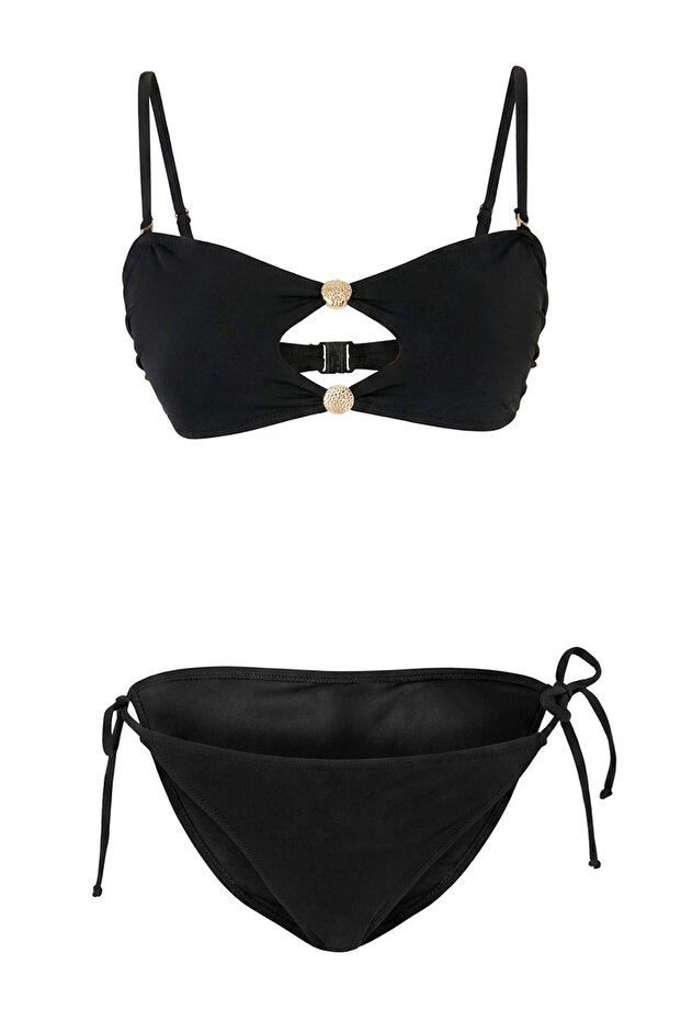 Siyah Straplez Kaplı Aksesuarlı Normal Bel Regular Bikini Takımı TBESS26BT00144 - 4
