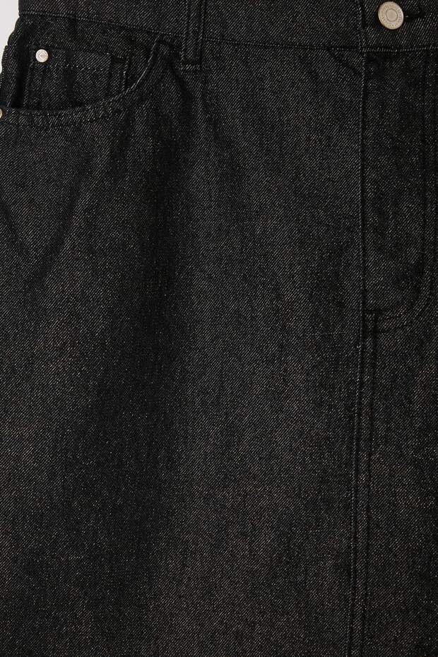 Antrasit Lastikli Bel Parlak/Simli Kumaş %100 Pamuk Non-Stretch Denim Etek TBBSS26AZ00054 - 5