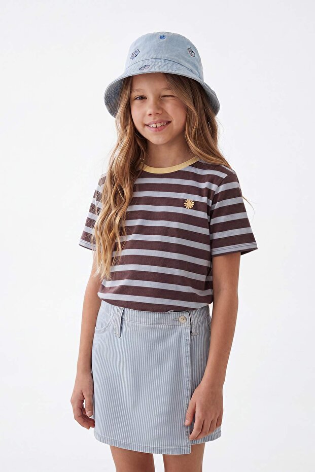 Sarı Çizgili Örme T-Shirt TKDSS25TS00037 - 2