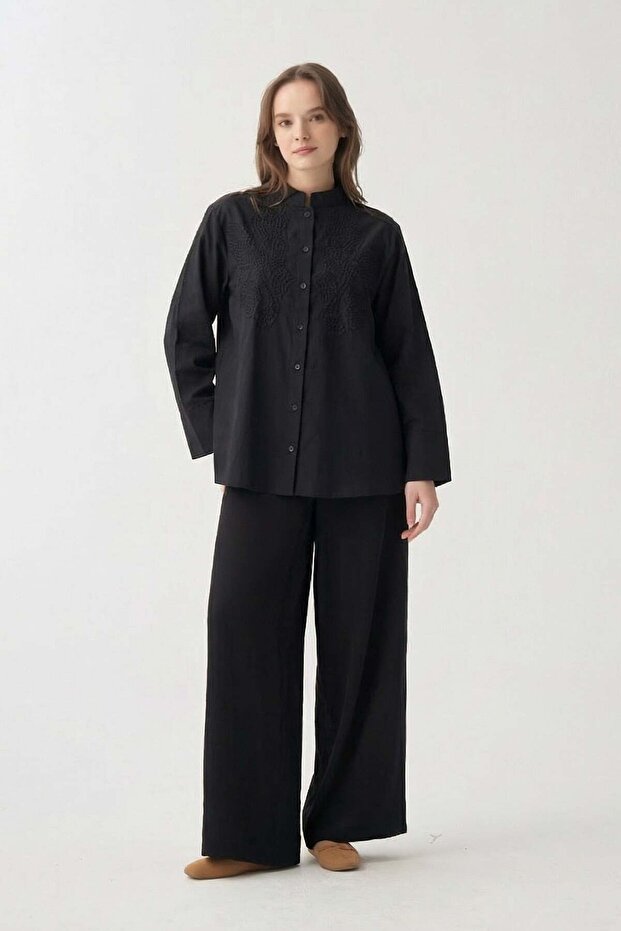 Black Shirt with Embroidery Detail
