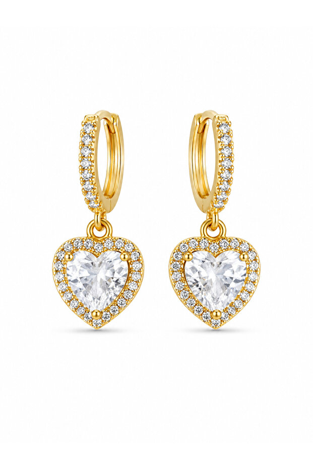 Brass Gold Color Zircon Stone Heart Model Women's Earrings