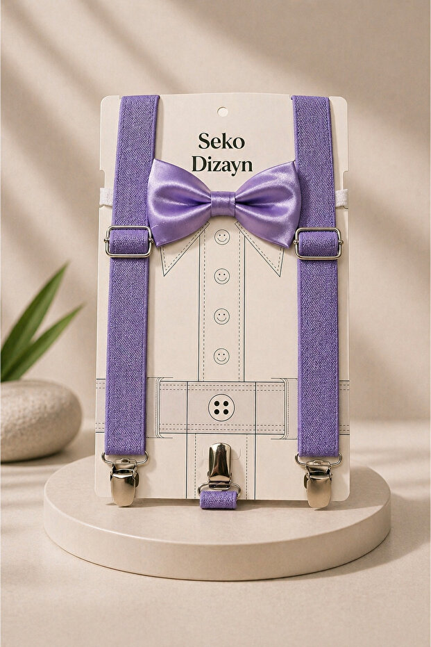 Lilac Satin Bow Tie Suspender Set