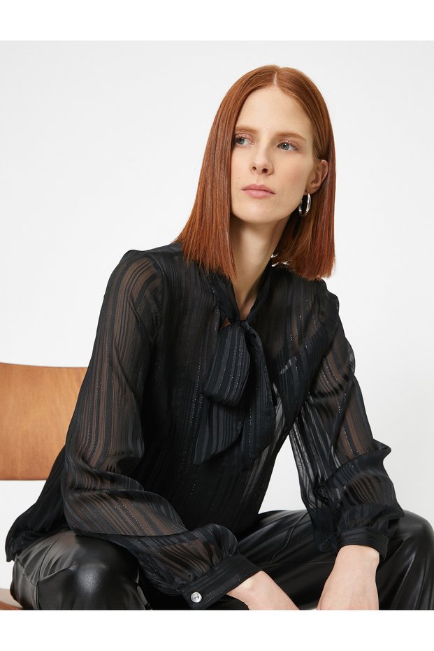 Women's Black Glitter Detailed Blouse 0YAK68522PW