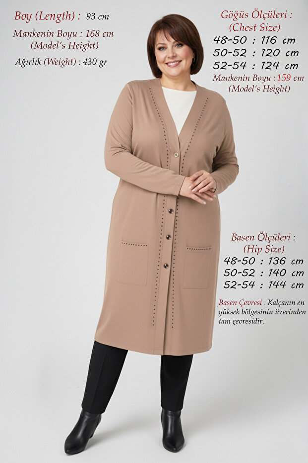 Plus Size Women's Summer 100% Tulle Viscose Combed Cotton Jacket Buttoned Long Mink Mother Tunic Stone Cardigan