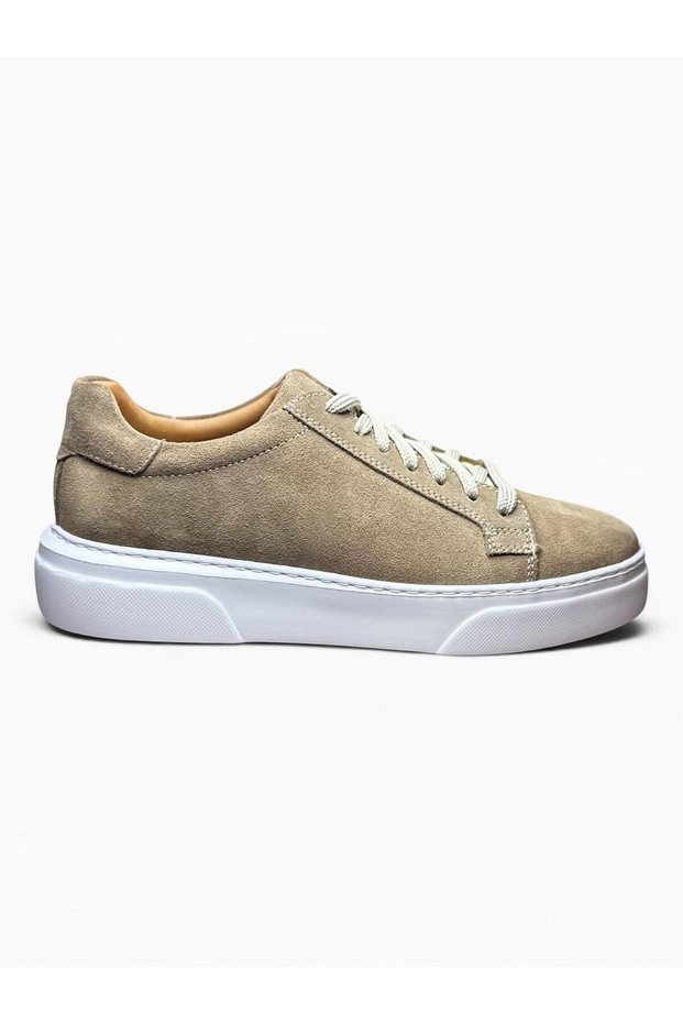 100% Genuine Leather Men's Sneaker Daily Comfortable Shoes - Ultra Comfort Eva Sole - Beige Suede