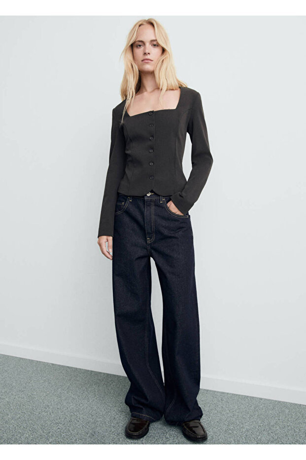 Jachetă tip blazer din țesătură crop - 7