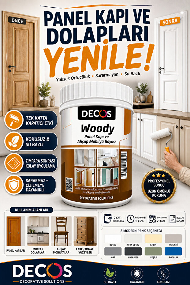 DECOS Woody - Renkli Panel Kapı Boyası Su Bazlı Kokusuz Yüksek Örtücülükte