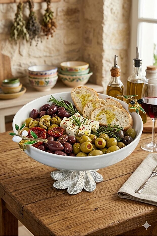 Kand Ayaklı Gold Serving Presentation Bowl Olive Series