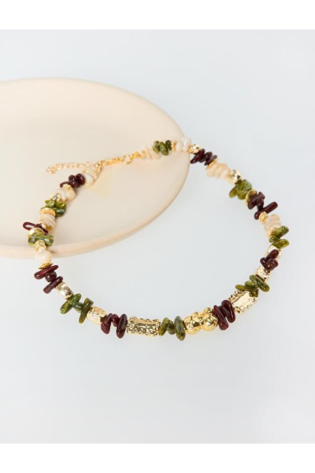 Mixed Color Natural Stone Detailed Adjustable Necklace