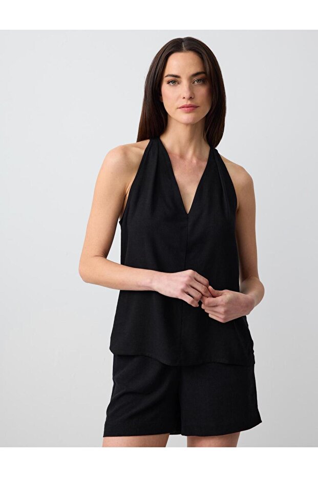 Black High Waist Wide Leg Linen Blend Shorts