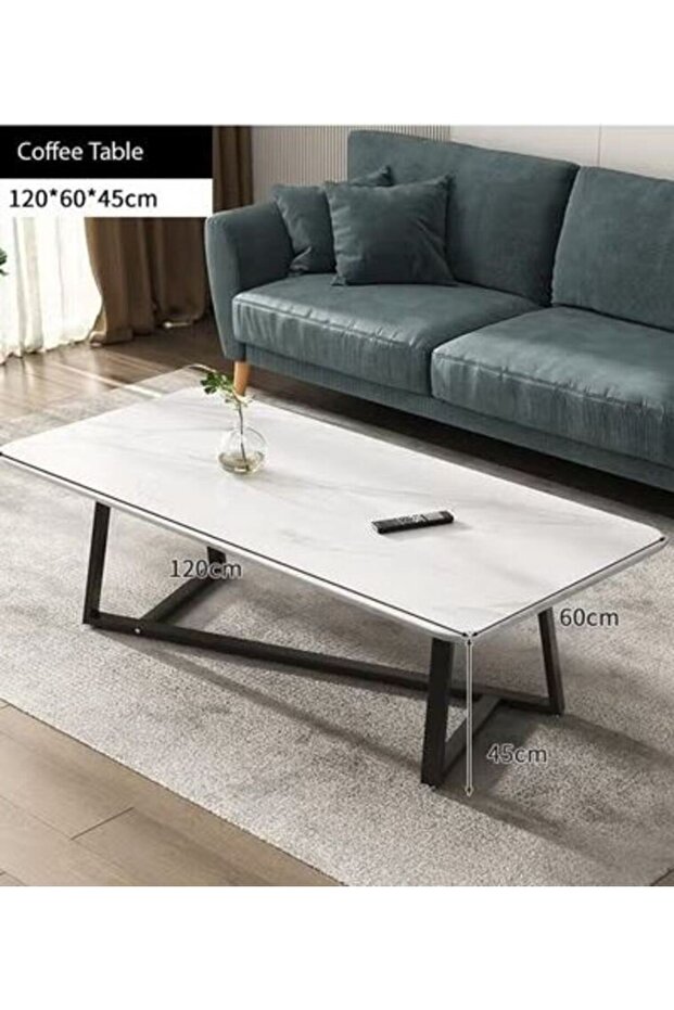 Rectangular Coffee Table with Steel Frame Legs and Large Desktop Elegant - 4
