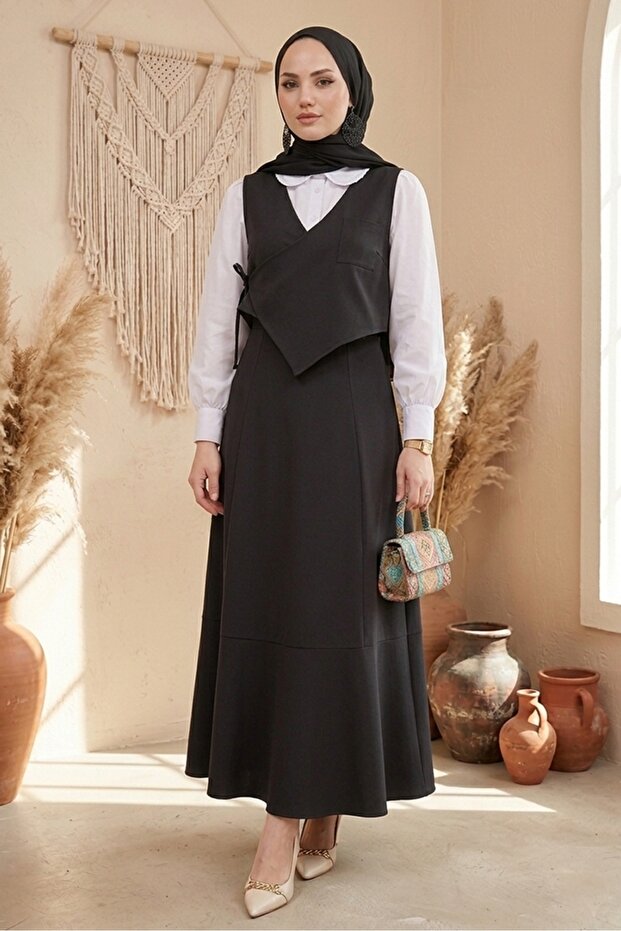 Leris Vest Skirt Double Set 1346 - Black