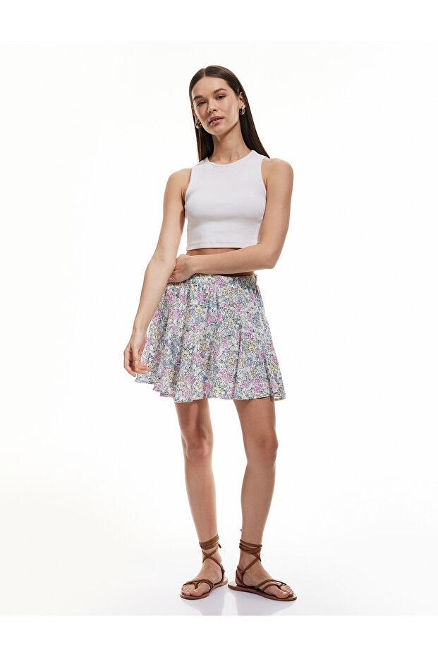 Floral Viscose Flounce Mini Short Skirt