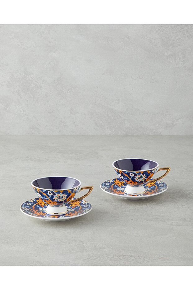 Dahlia New Bone China 4 Piece Coffee Cup Set for 2 People 90 ml Colorful