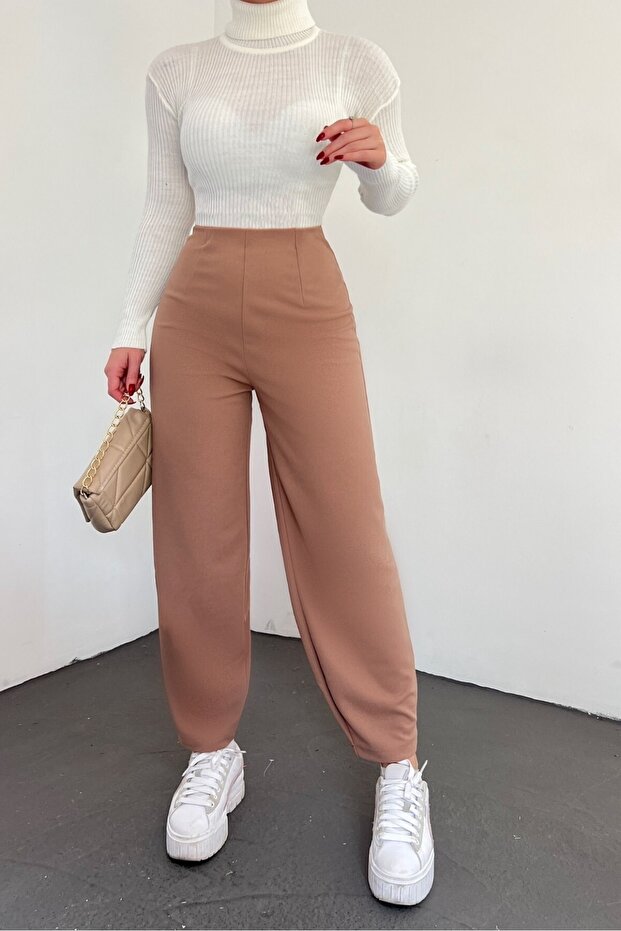 Elastic Waist Balloon Pants - Mink