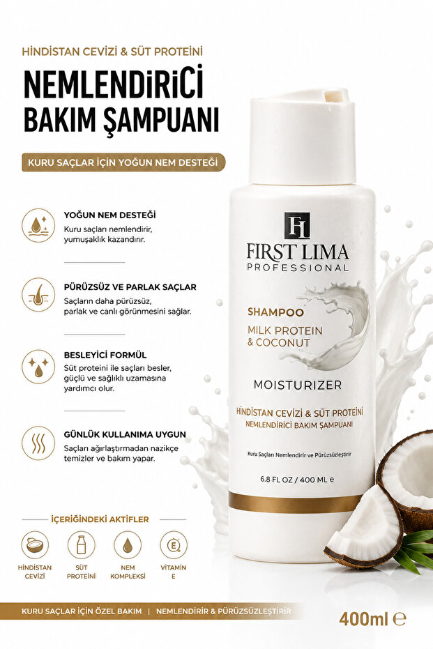 Salt-Free Milk Protein & Coconut Moisturizing Shampoo for Dry Hair 400ml