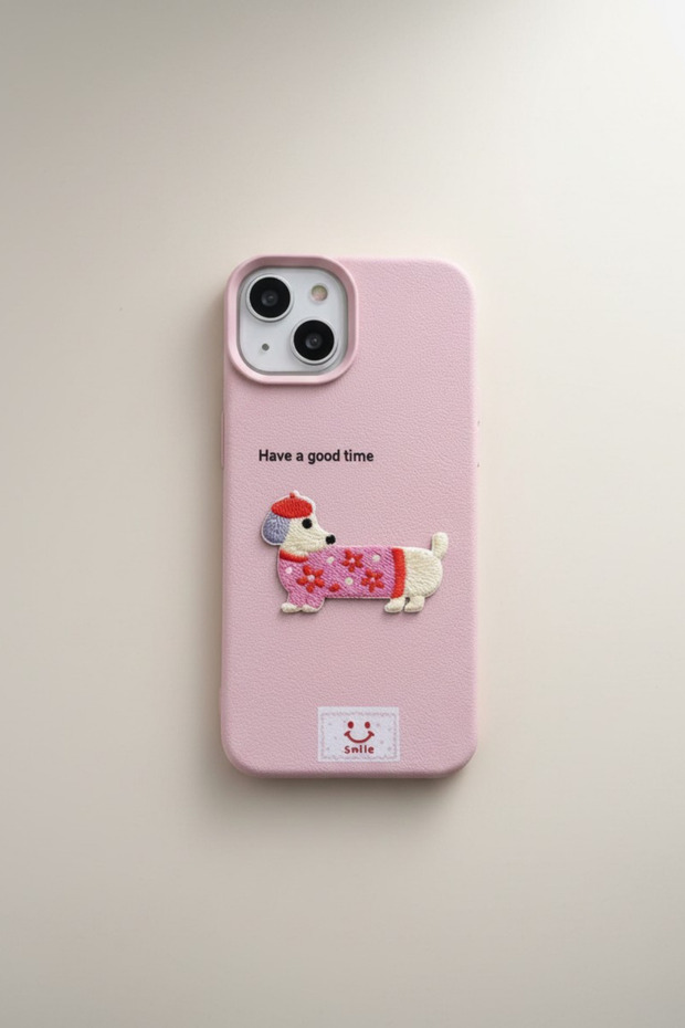 iPhone 11 Compatible Silicone Phone Case with Kawaii Embroidery and Cute Dog Figure
