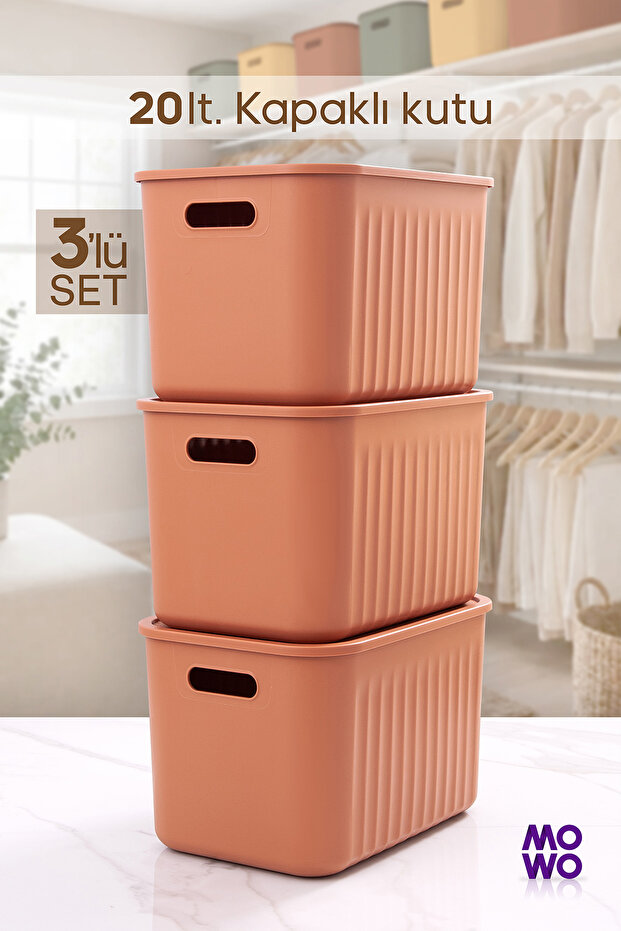 20 Liter 3 Piece Storage Box with Tile Lid, Closet Organizer, Basket, Organizer Toy Box