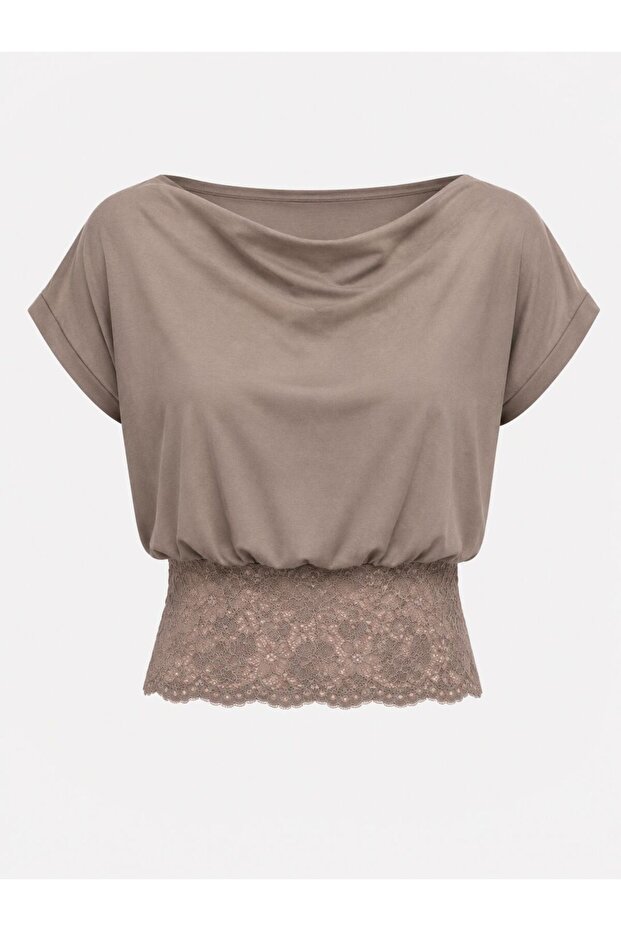 Women's Sandy Fabric Lace Detailed Off-Shoulder Blouse 205
