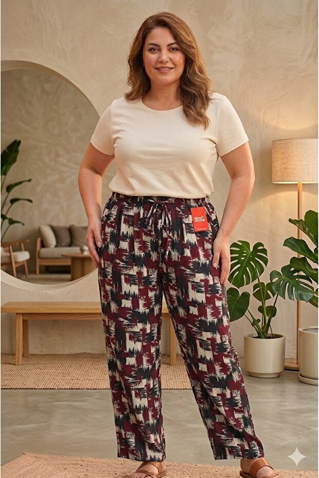 Plus Size Women's Viscose Pants with Pockets and Elastic Waist