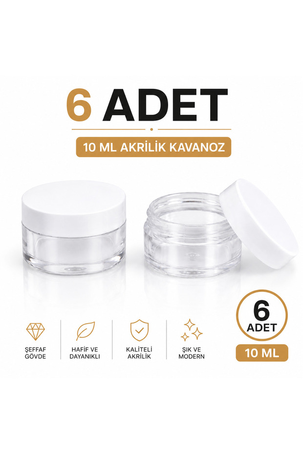 6 Pieces of 10 ml Mica Acrylic Jars – Crystal Transparent Empty Cream and Medicine Box with White Lids