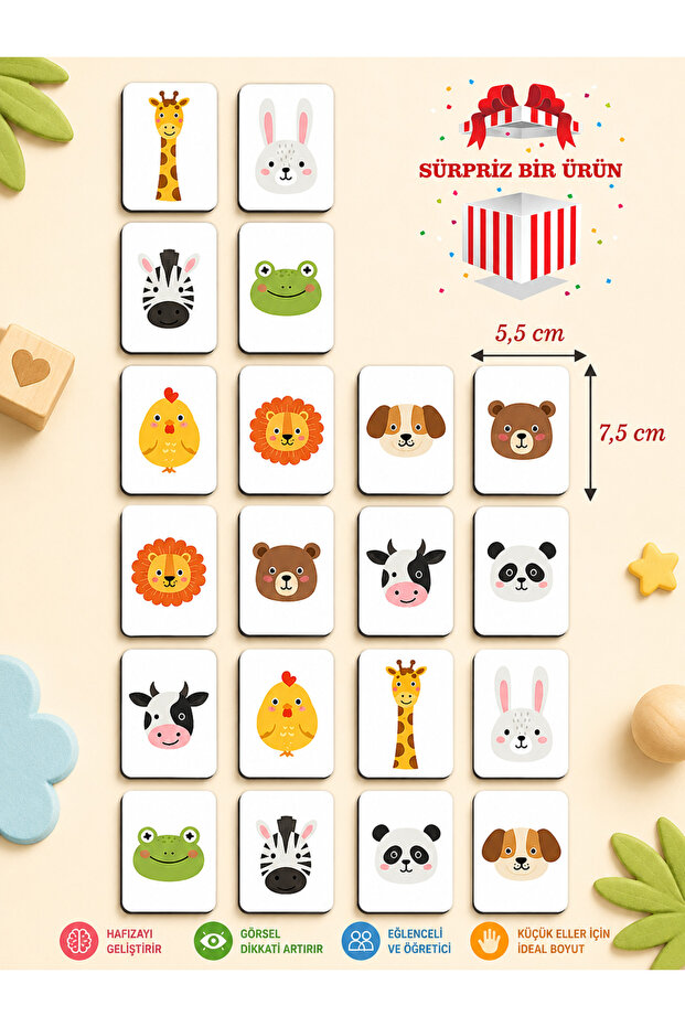 Intelligence Cards Wooden Educational Memory Matching Game Cute Animals Puzzle Toy ( 5.5 x 7.5 CM)