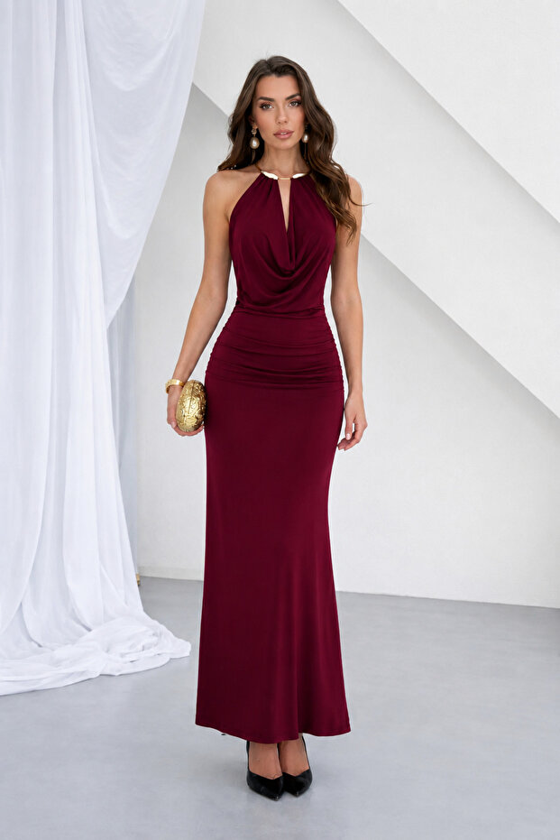 Women's Black Degaje Collar Long Dress